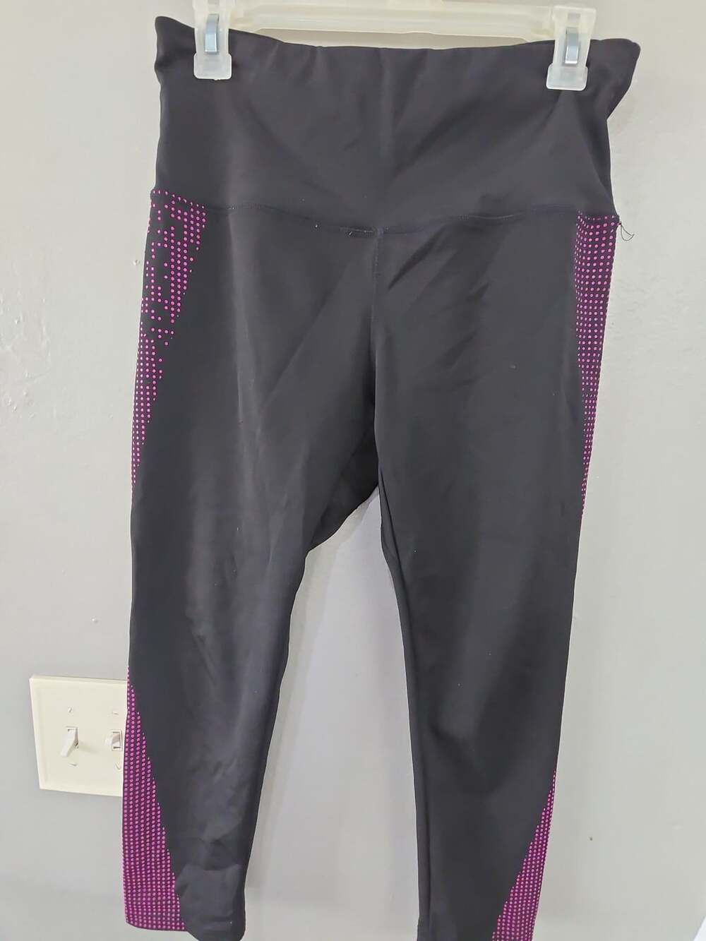 BSP Leggings Size L Black Pink Dot Activewear Yoga Athletic